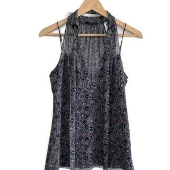 ELIE TAHARI top chiffon floral sheer sleeveless blouse XS - Picture 1 of 7